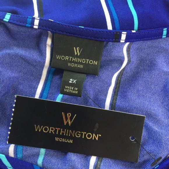 Worthington Shirt Top Blue Stripe Mambo Long Flared Sleeve Plus 2X - Picture 4 of 12